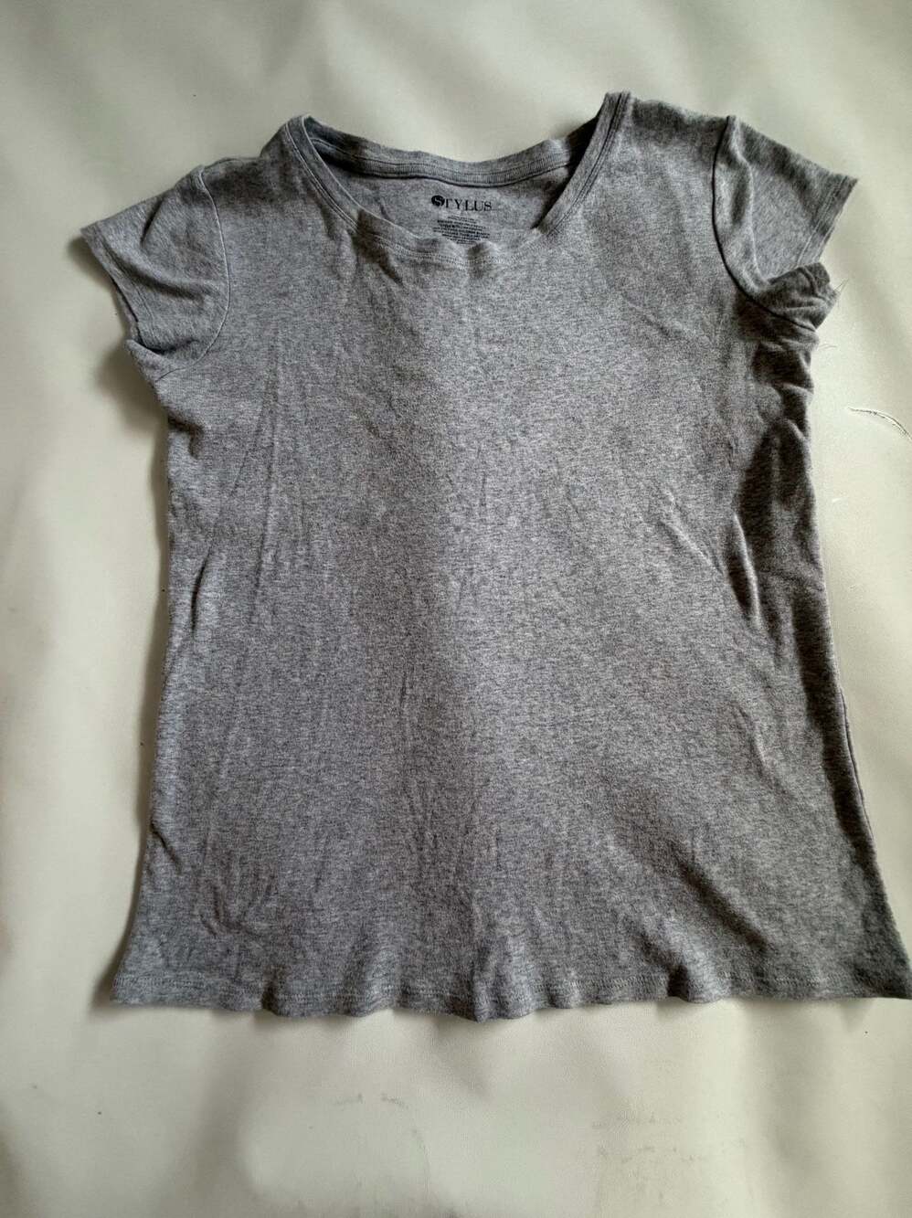 Stylus Top L Gray Short Sleeve Crewneck Basic Tee Heathered Casual T-Shirt